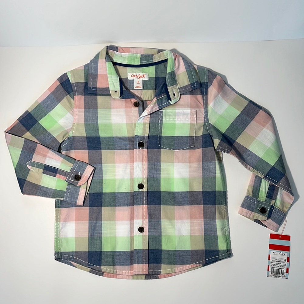Cat and Jack. Boys' Long Sleeve Plaid Button-Down Shirt 4T - Picture 1 of 5